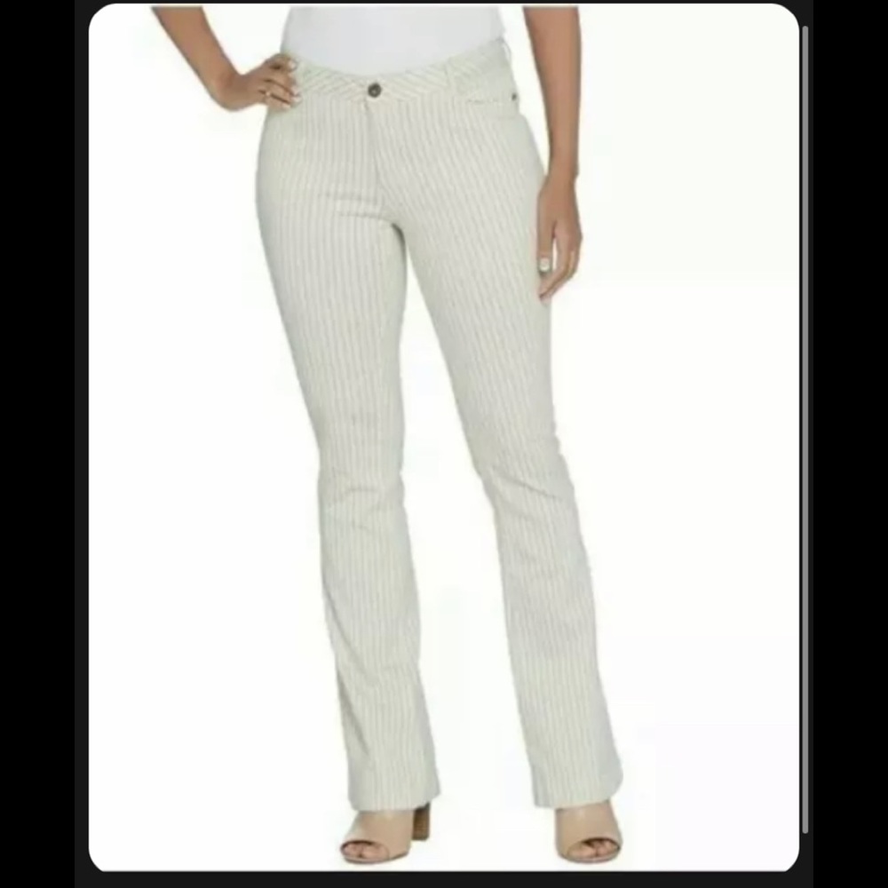 Womens Peace Love World White Blue Stripe Pants Stretch Bootcut size 4 NEW